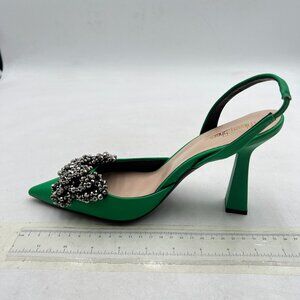 Milooey shoes Green Pointed Toe Slip On Rhinestone Butterfly Slingback Sandal
